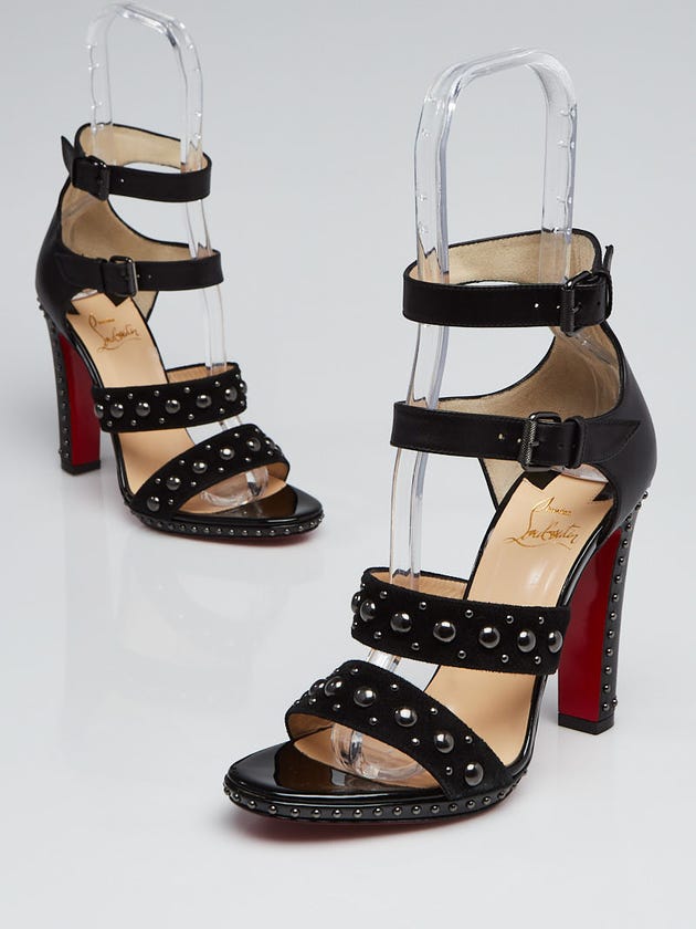 Christian Louboutin Black Suede and Leather Studded Decodame Open-Toe 120 Sandals Size 7.5/38
