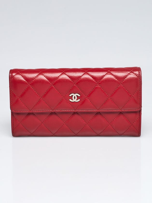 Chanel Red Lambskin Leather CC L-Gusset Flap Wallet