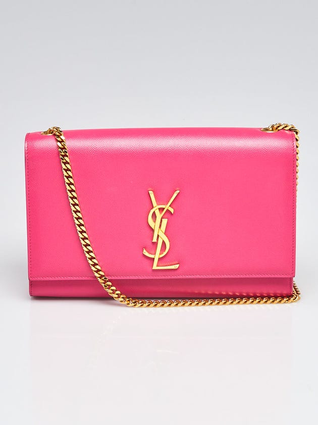 Yves Saint Laurent Pink Grained Leather Monogram Medium Kate Flap Bag