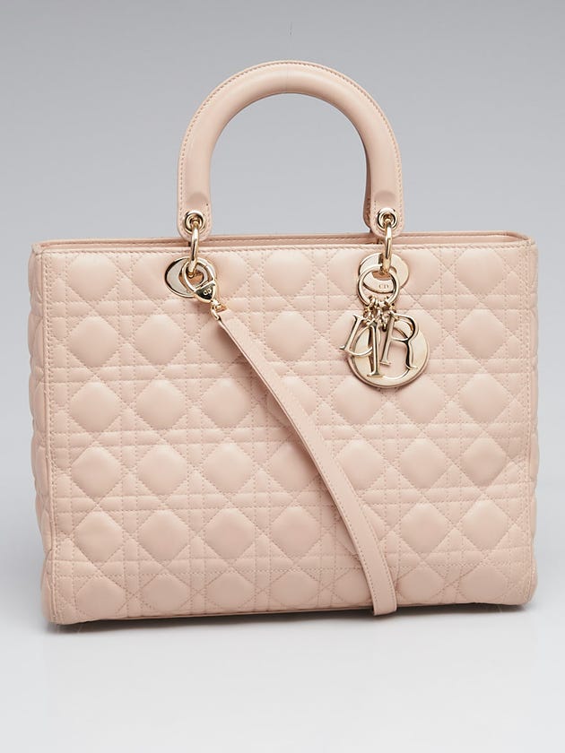 Christian Dior Light Pink Cannage Quilted Lambskin Leather Large Lady Dior Bag