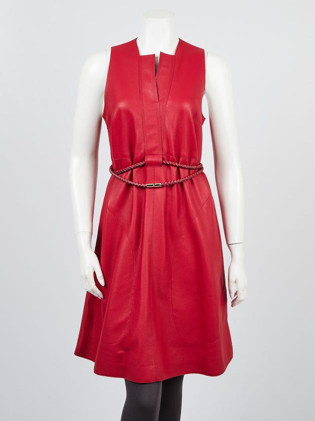 Hermes Red Cervo Leather Sleeveless A-Line Dress Size 6/38
