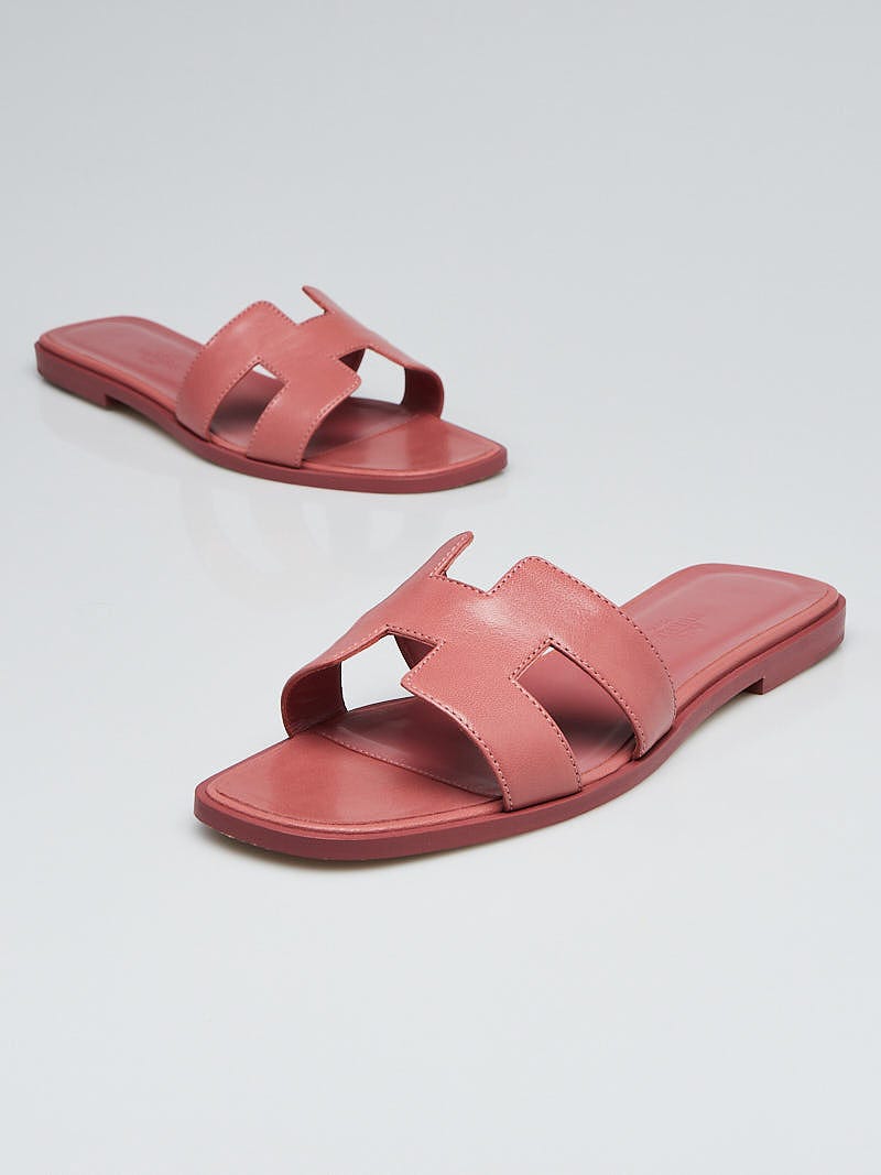 Hermes Oran Sandal Rouge Blush Chevre 37.5 / 7.5 New More Sizes Available