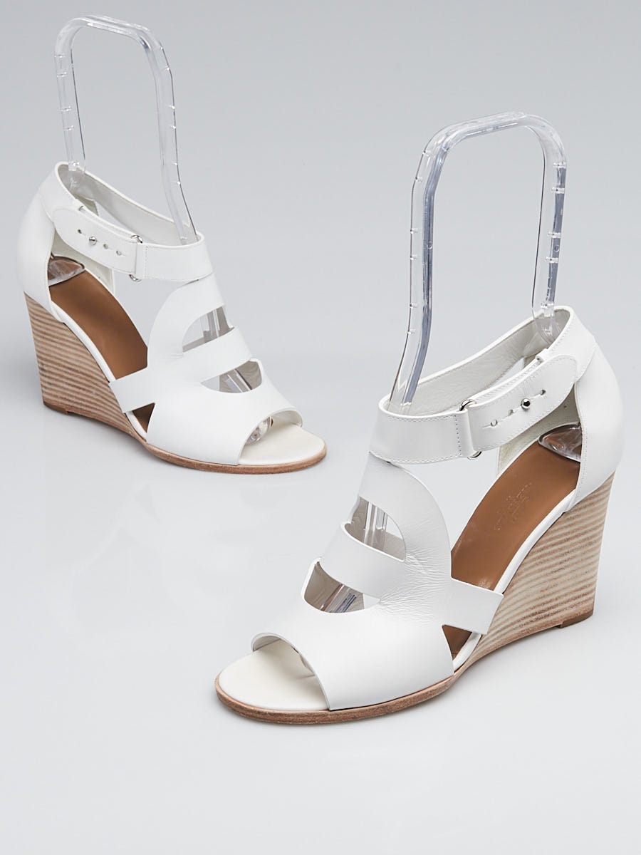 Gucci White Leather Espadrille Wedge Sandals Size 7.5/38 - Yoogi's Closet