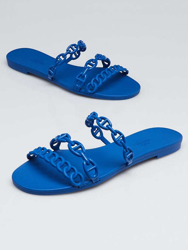 Hermes Blue Rubber Rivage Slide Sandals Size 5.5/36