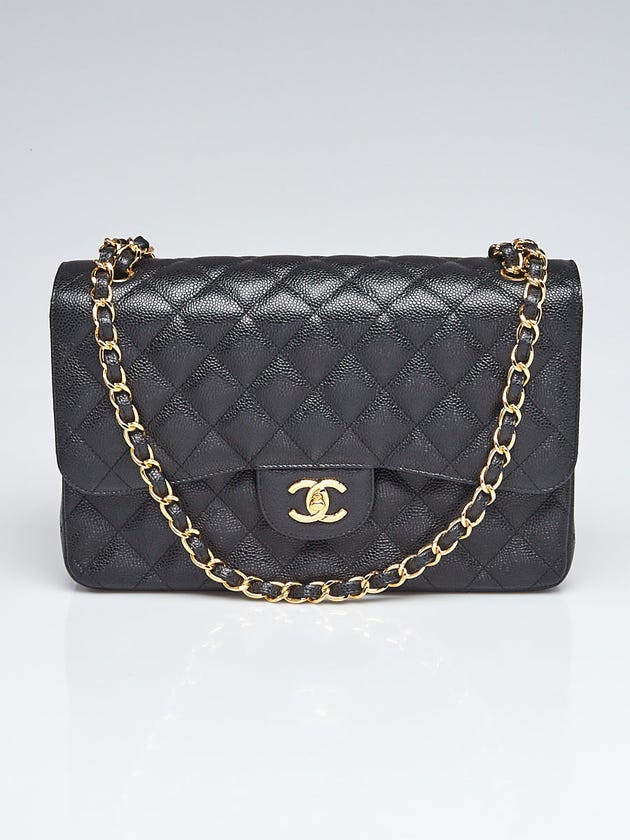 Chanel Black Quilted Caviar Leather Classic Jumbo Double Flap Bag