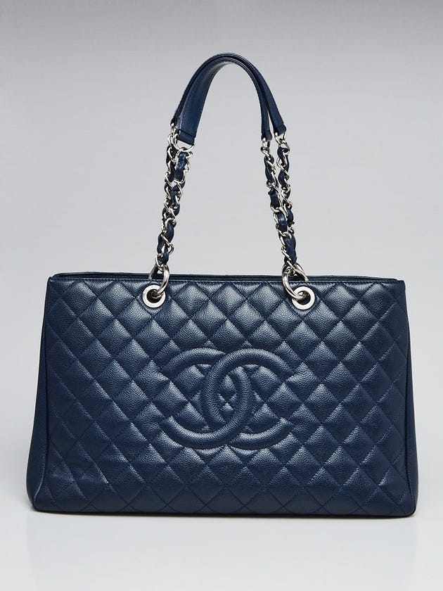 Chanel Navy Blue Quilted Caviar Leather XL Grand Shopping Tote Bag