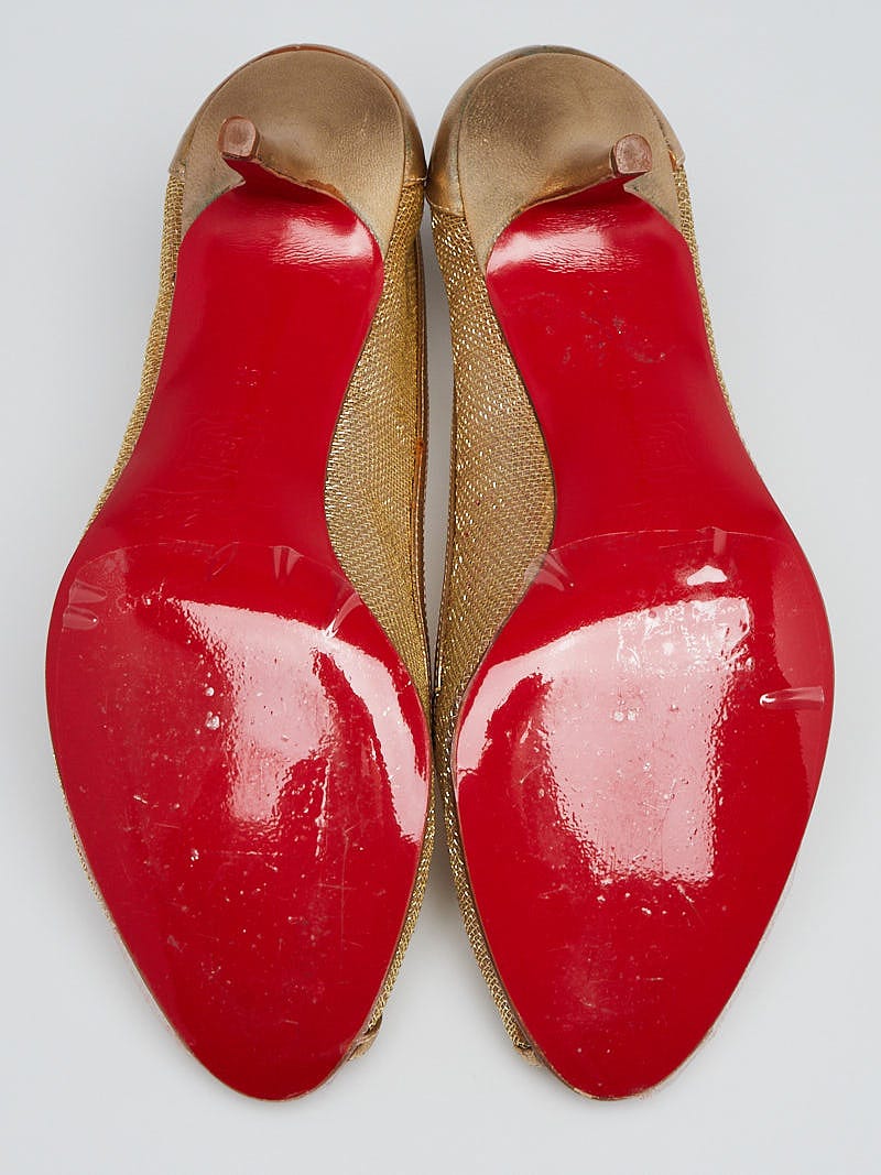 Christian Louboutin Gold Mesh and Leather Peep-Toe Pumps Christian Louboutin Gold Mesh and Leather Peep-Toe Pumps