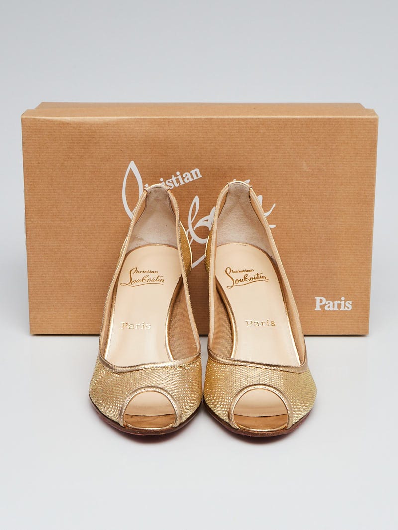 Christian Louboutin Gold Mesh and Leather Peep-Toe Pumps Christian Louboutin Gold Mesh and Leather Peep-Toe Pumps
