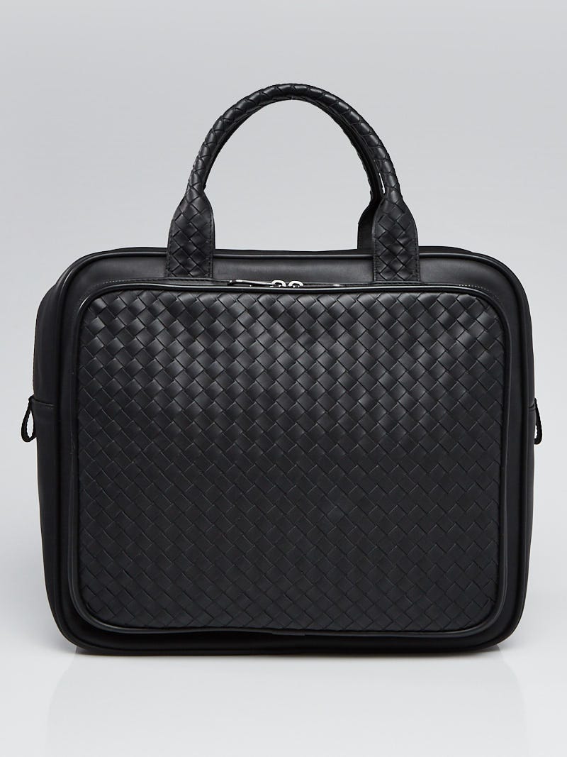 Bottega Veneta Intrecciato Woven Leather Men Briefcase Business Bag Black  NEW