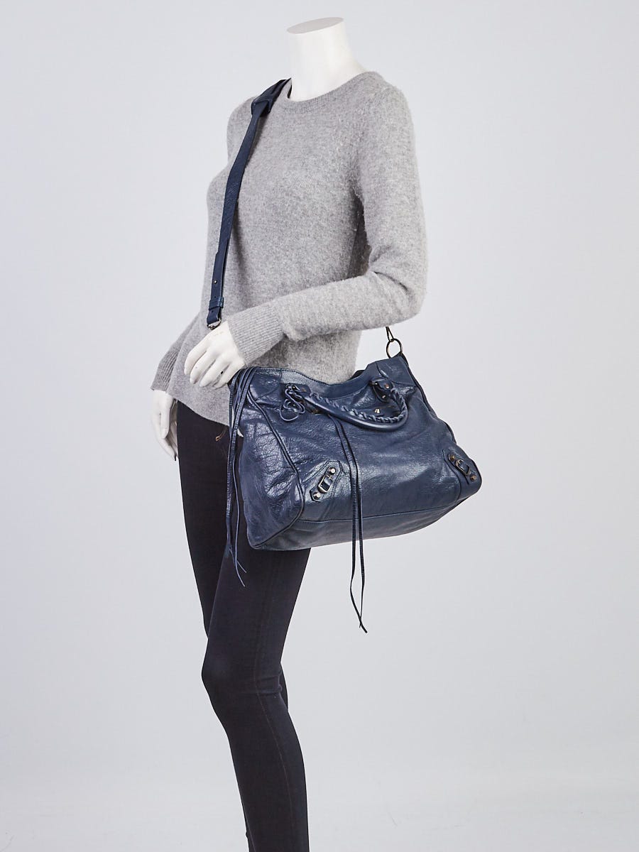 Balenciaga Bleu Obscur Lambskin Leather Motorcycle Velo Bag