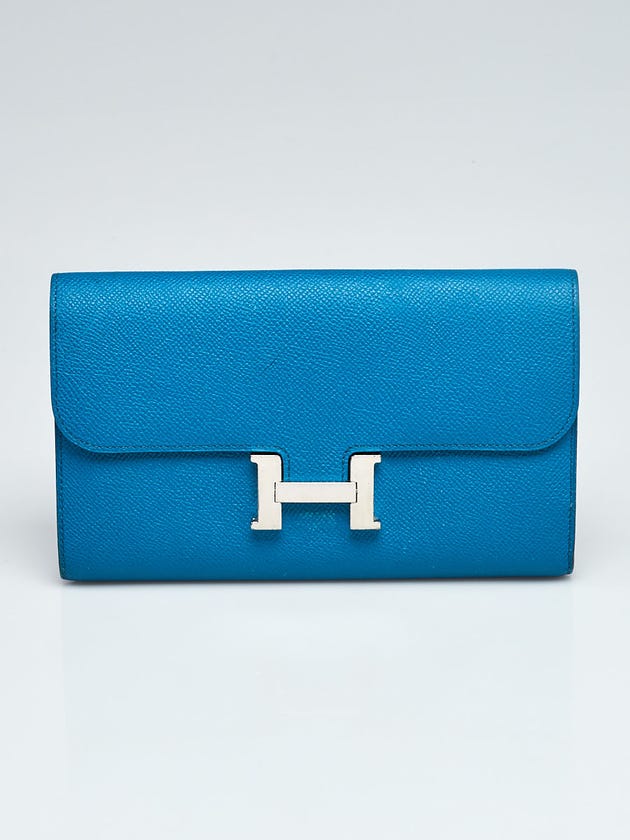 Hermes Blue Izmir Epsom Leather Palladium Plated Constance Long Wallet