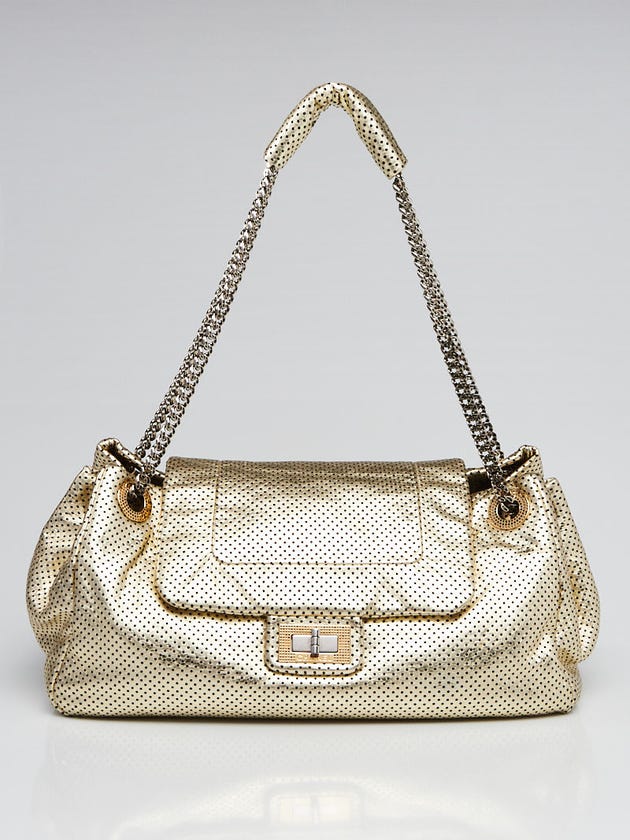 Chanel Gold Drilled Perforated Leather Large Accordion Flap Bag