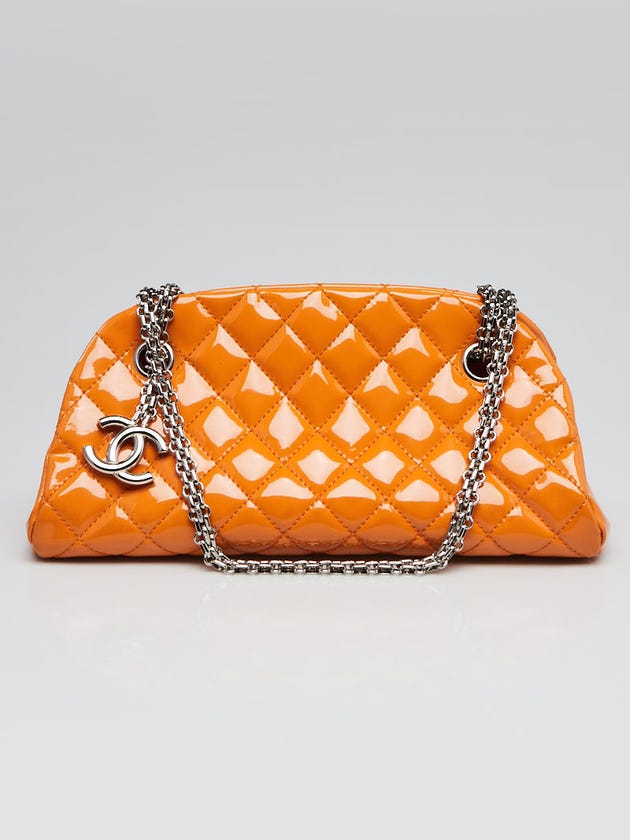 Chanel Orange Quilted Patent Leather Small Just Mademoiselle Bowling Bag