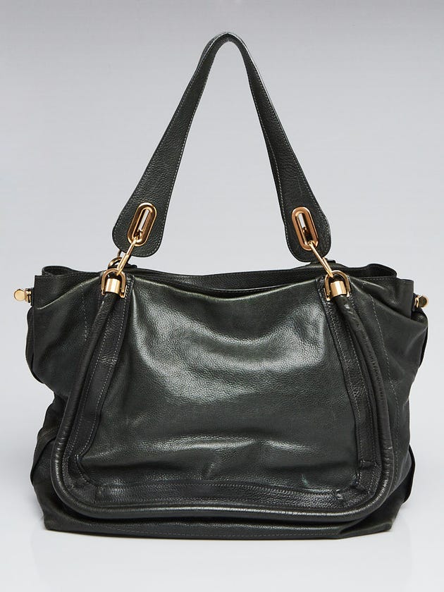 Chloe Dark Green Calfskin Leather Large Paraty Shopper Tote Bag