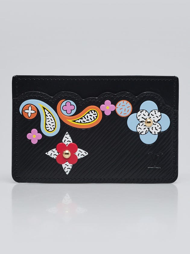 Louis Vuitton Black Epi Leather Monogram Flower Simple Card Holder