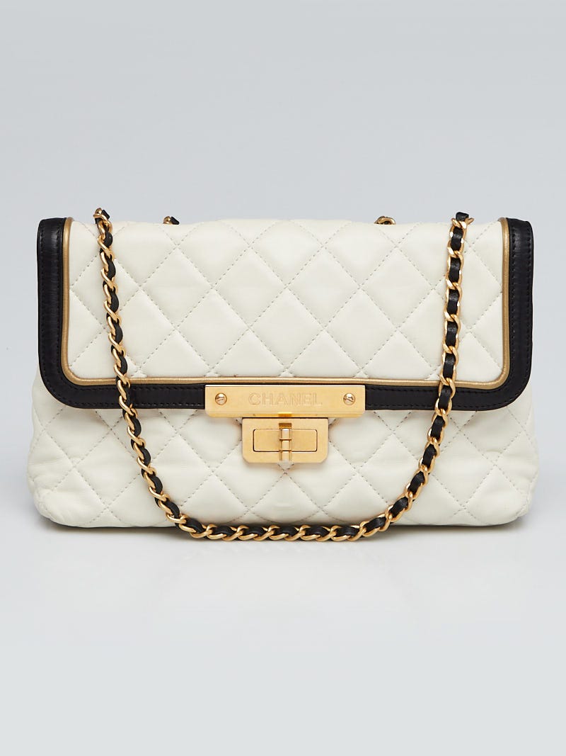 Chanel White Quilted Lambskin Leather East/West Small Flap Bag