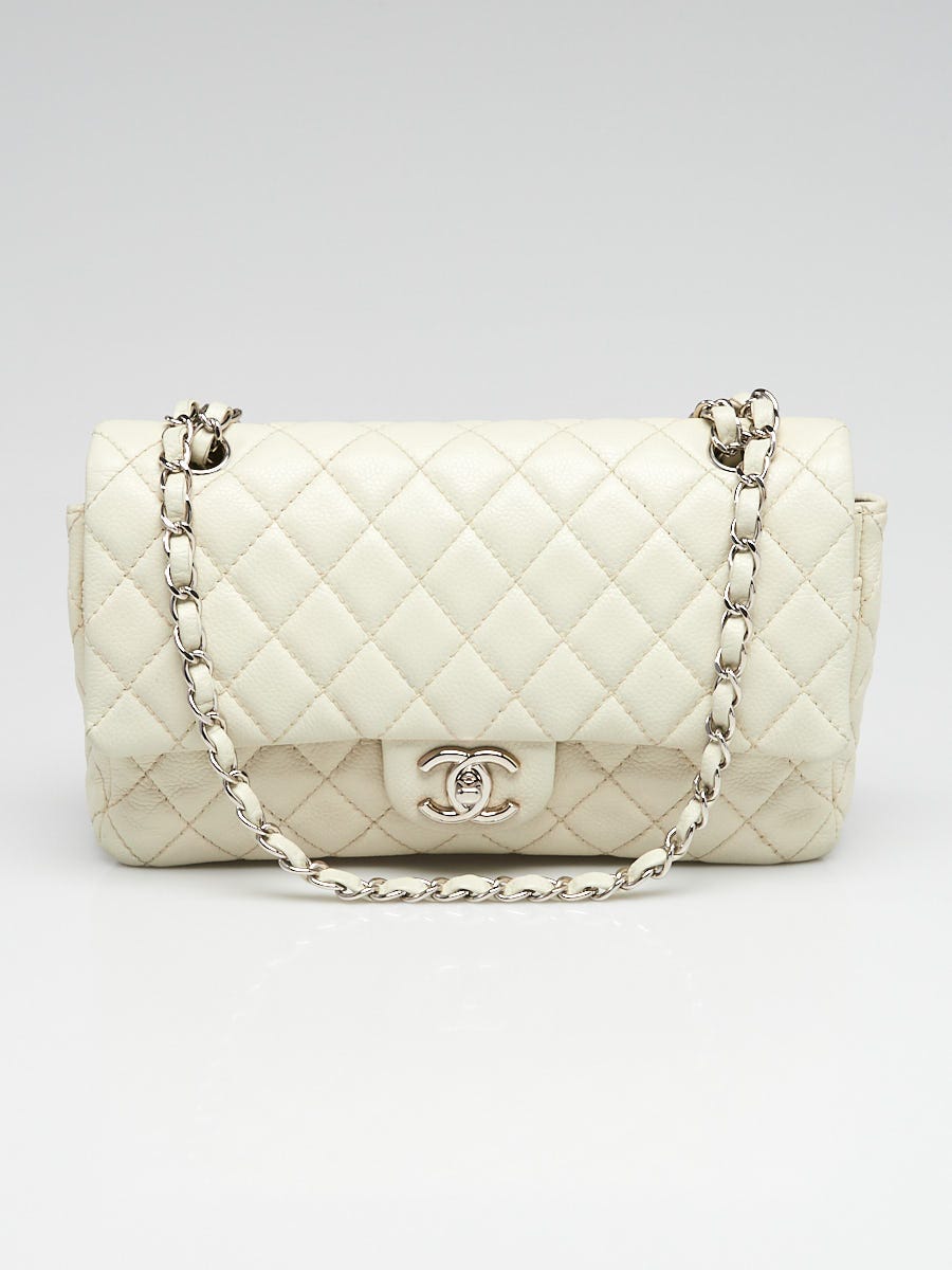 Chanel Dark White Quilted Washed Caviar Leather Medium Double Flap Bag -  Yoogi's Closet