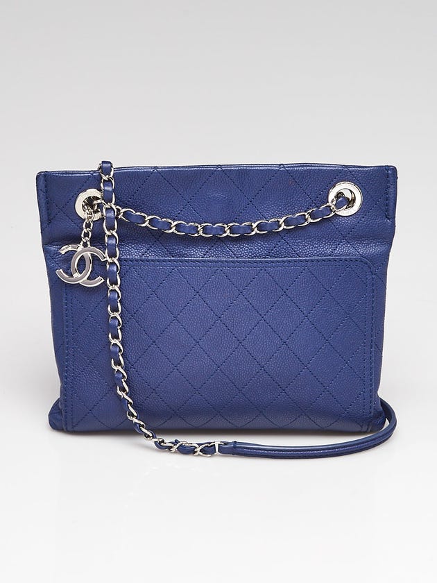 Chanel Blue Quilted Caviar Leather Chain Crossbody Bag