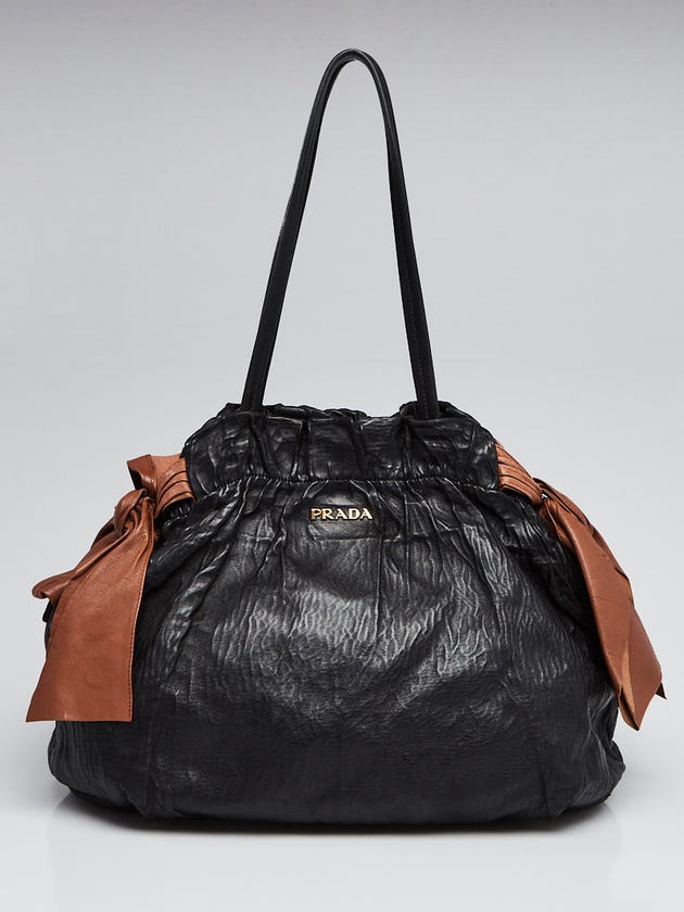 Prada Black/Brown Nappa Antique Leather Bow Bag BR4206