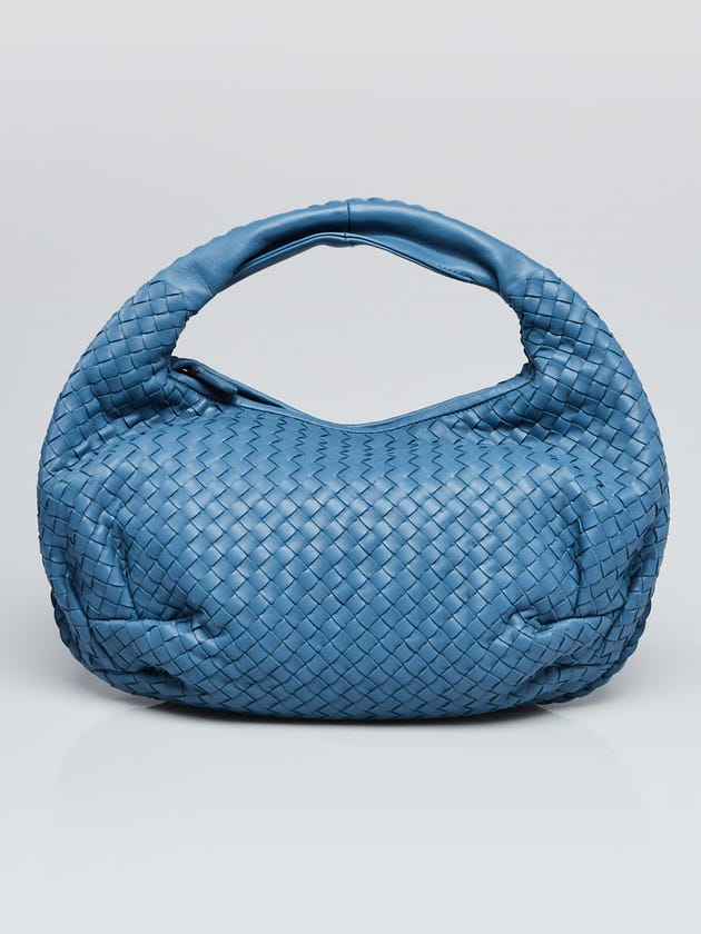 Bottega Veneta Blue Intrecciato Woven Nappa Leather Medium Belly Hobo Bag