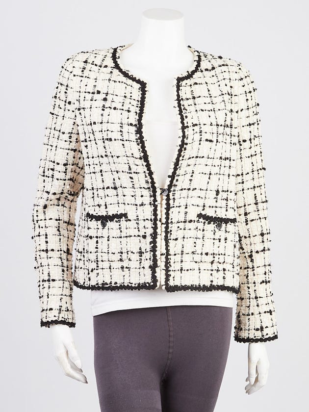 Chanel Ivory/Black Wool and Cotton Blend Tweed Jacket Size 2/34