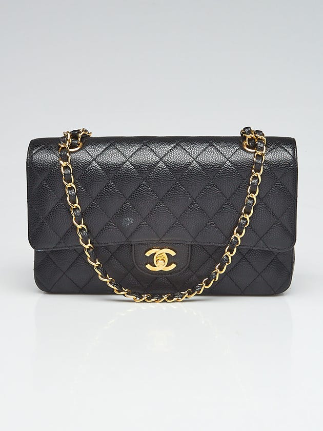 Chanel Black Quilted Caviar Leather Classic Medium Double Flap Bag