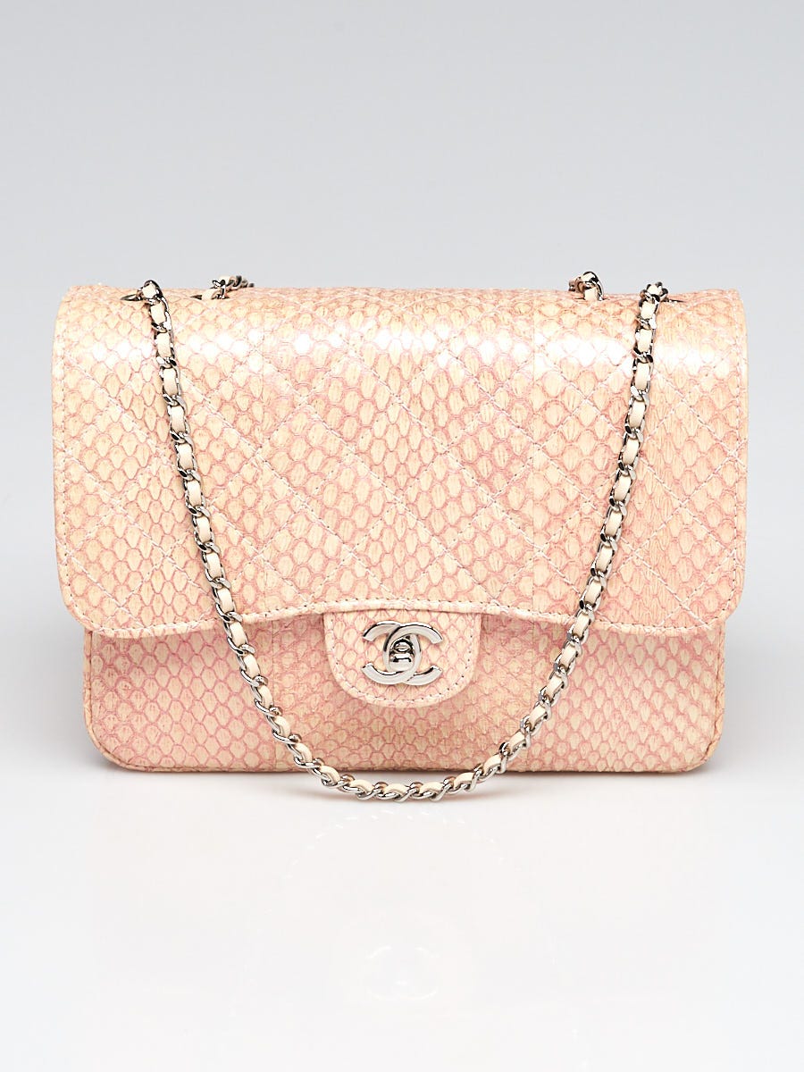 Chanel Light Pink Quilted Python 3 Accordion Square Flap Bag