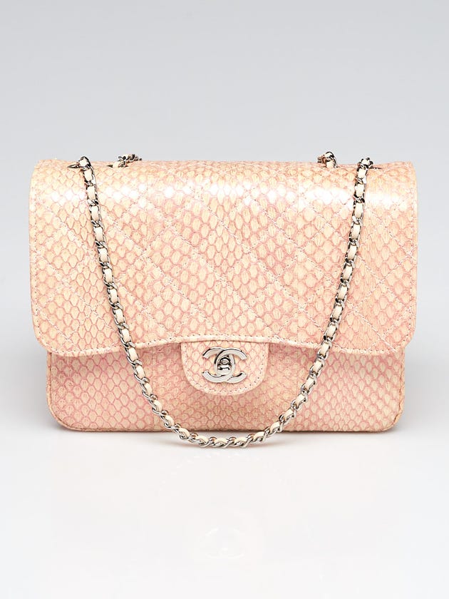 Chanel Light Pink Quilted Python 3 Accordion Square Flap Bag | Yoogi's ...