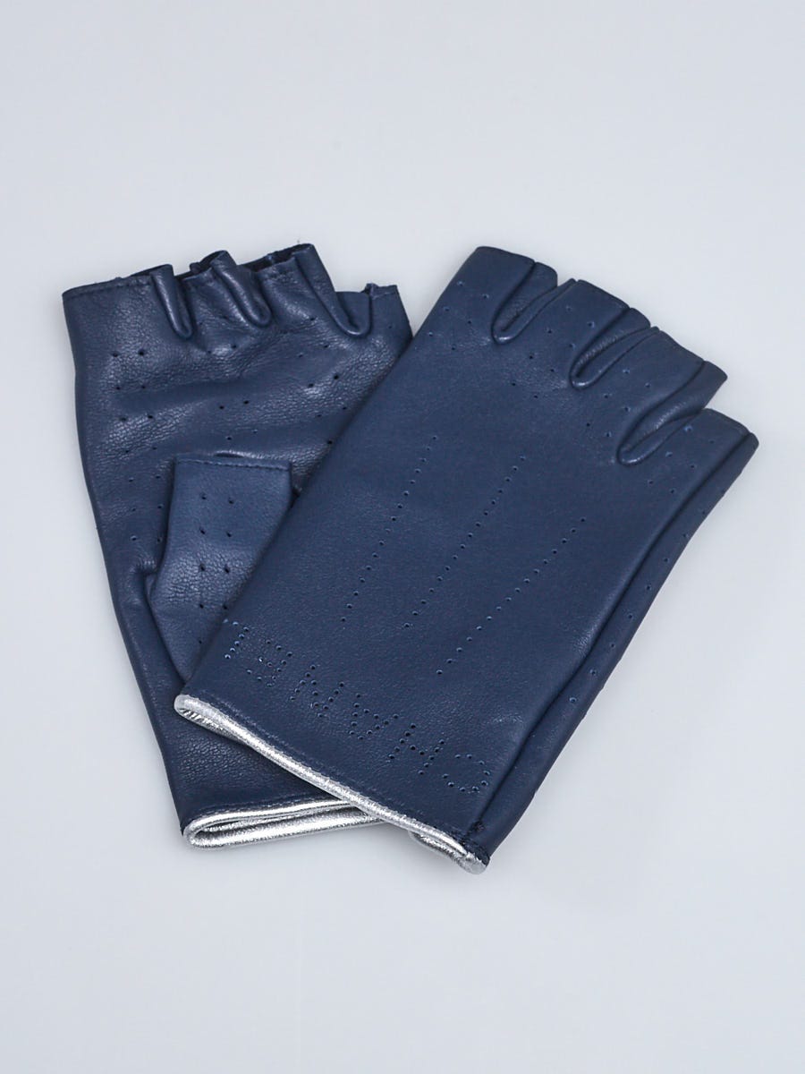 Louis Vuitton Grey Lambskin Leather Fingerless Gloves - Yoogi's Closet