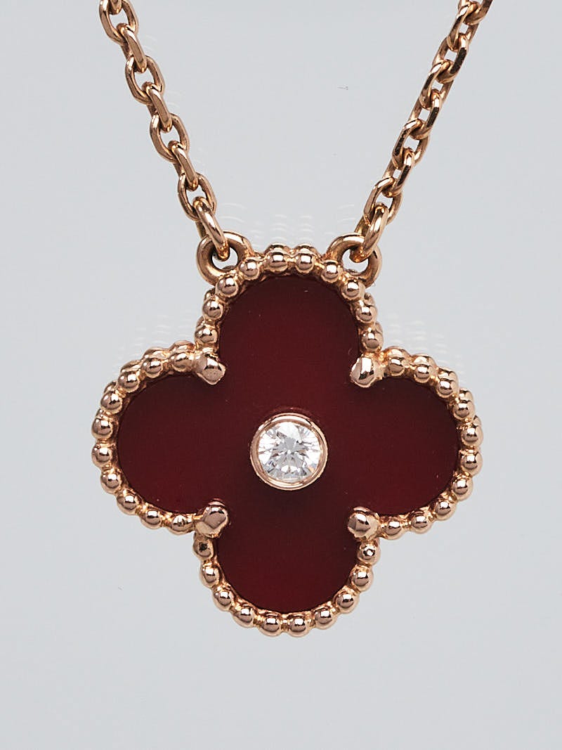 Van Cleef & Arpels Sweet Alhambra 18k Yellow Gold Carnelian Pendant Necklace  | Fortrove