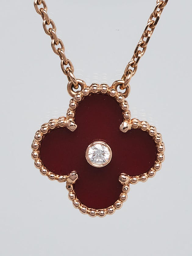 Van Cleef & Arpels 18k Rose Gold and Red Carnelian Porcelain Vintage Alhambra Pendant