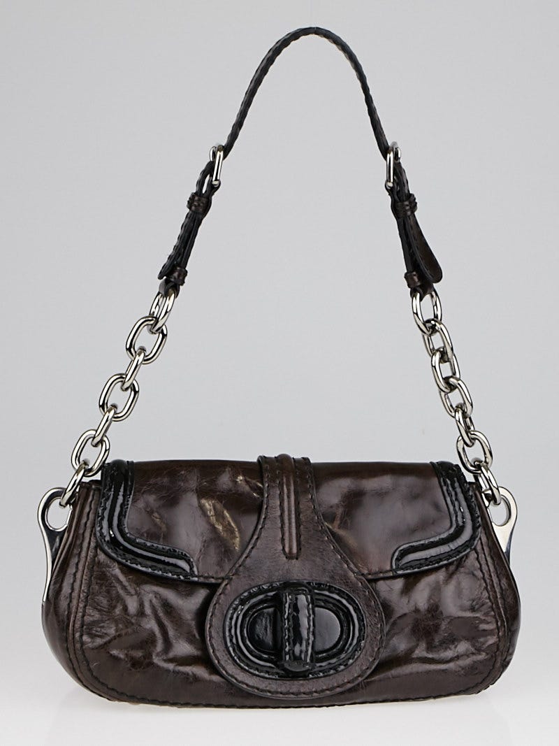 Prada Moro and Black Vitello Shine Leather Turn-Lock Flap Bag