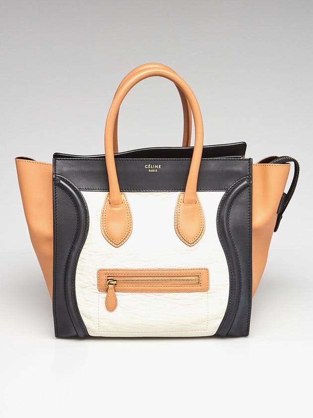 Celine Black/Tan/White Calfskin Leather Mini Luggage Tote Bag