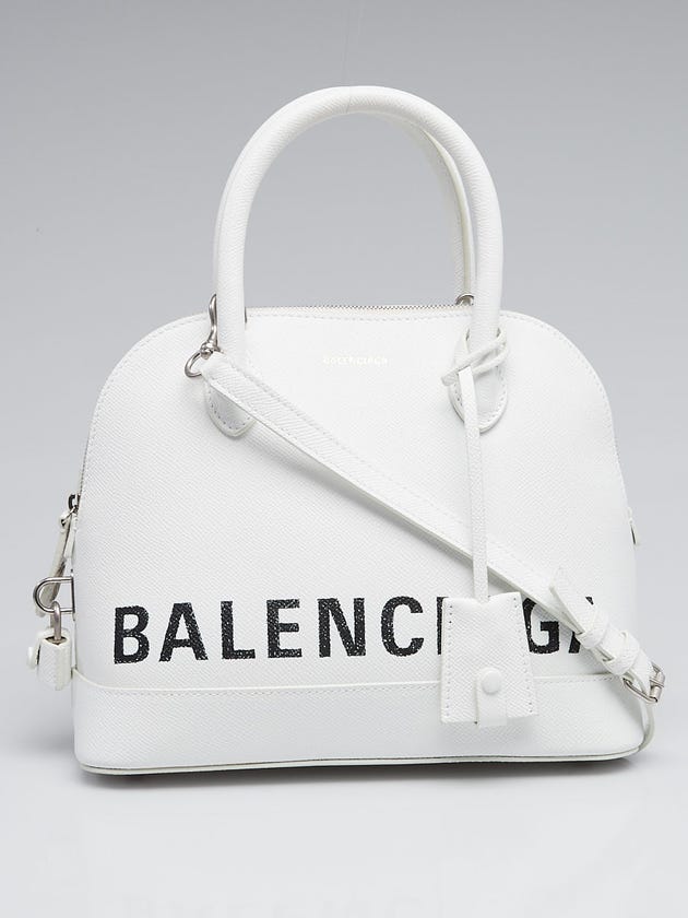 Balenciaga White Stamped Calfskin Leather Small Ville Satchel Bag
