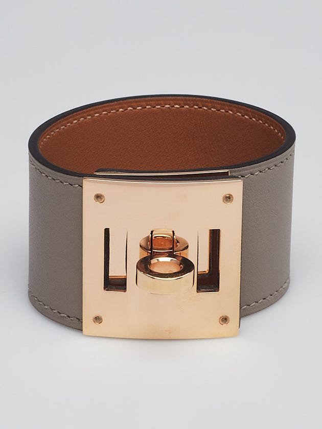 Hermes Asphalte Swift Leather Rose Gold Plated Kelly Dog Bracelet Size T2
