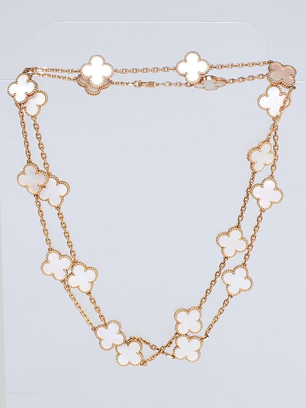 Van Cleef & Arpels 18k Yellow Gold and Mother of Pearl Vintage Alhambra 20 Motif Necklace