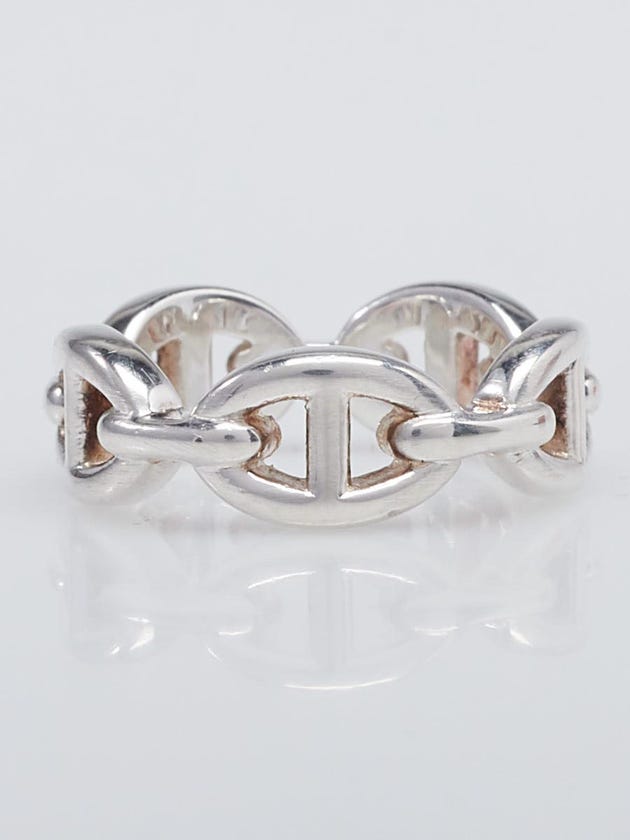 Hermes Sterling Silver Chaine d'Ancre Enchainee Ring Size 53/6.5