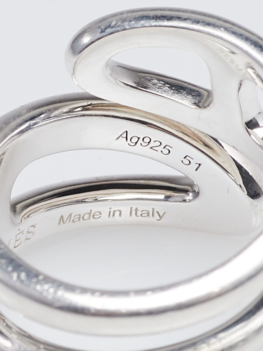 Hermes Sterling Silver Chaine d'Ancre Twist Ring Size 5.75