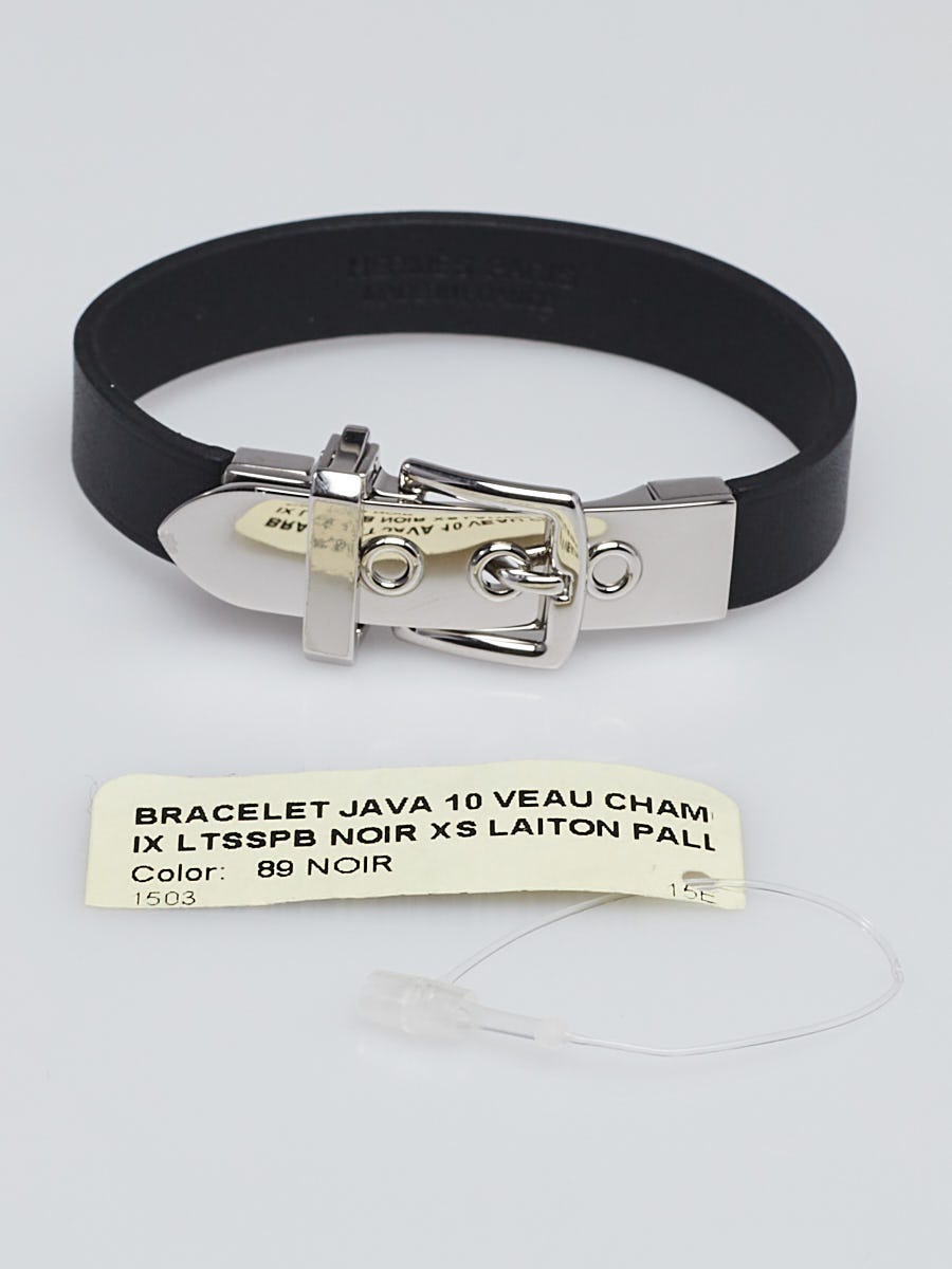 Hermes Black Chamonix Leather Palladium Plated Java 10 Bracelet