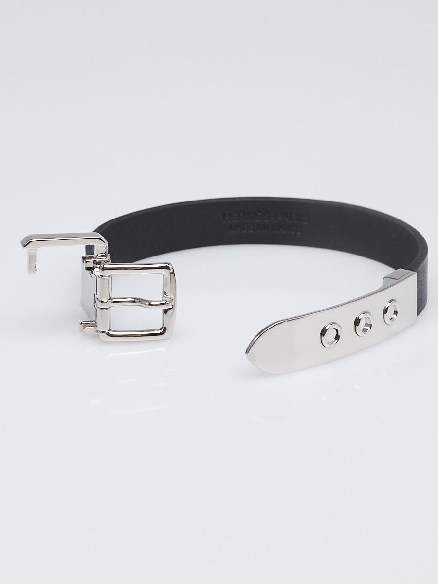 Hermes Black Chamonix Leather Palladium Plated Java 10 Bracelet
