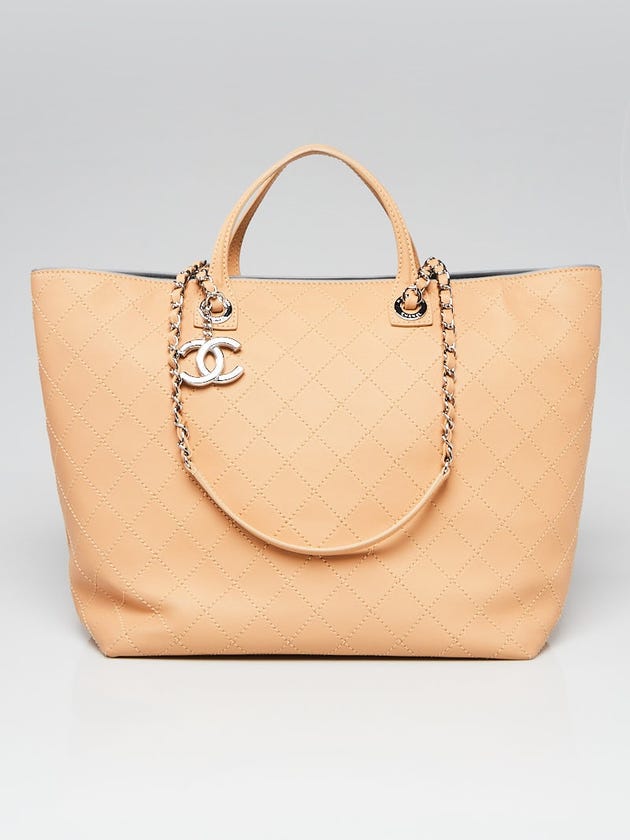 Chanel Beige Diamond Stitch Quilted Leather CC Large Tote Bag