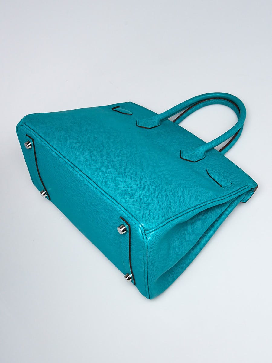 Hermes 30cm Blue Paon Epsom Leather Palladium Plated Birkin Bag