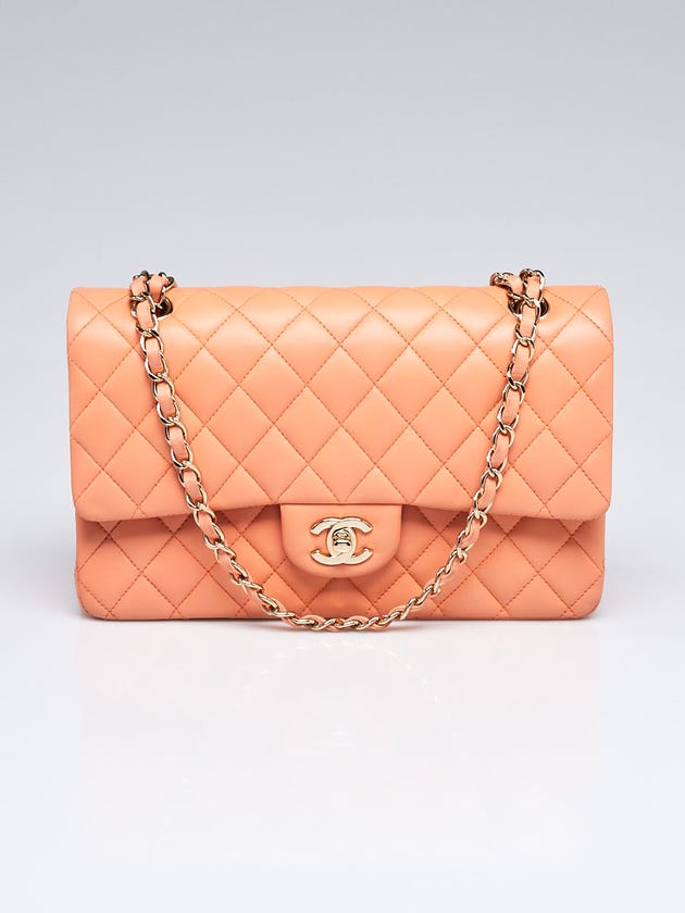 Chanel Light Orange Quilted Lambskin Leather Classic Medium Double Flap Bag