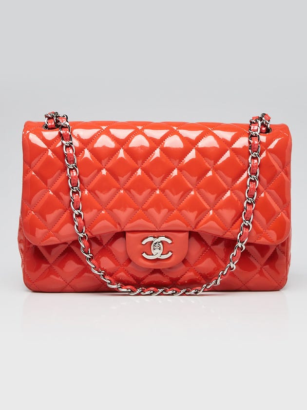 Chanel Coral Quilted Patent Leather Classic Jumbo Double Flap Bag