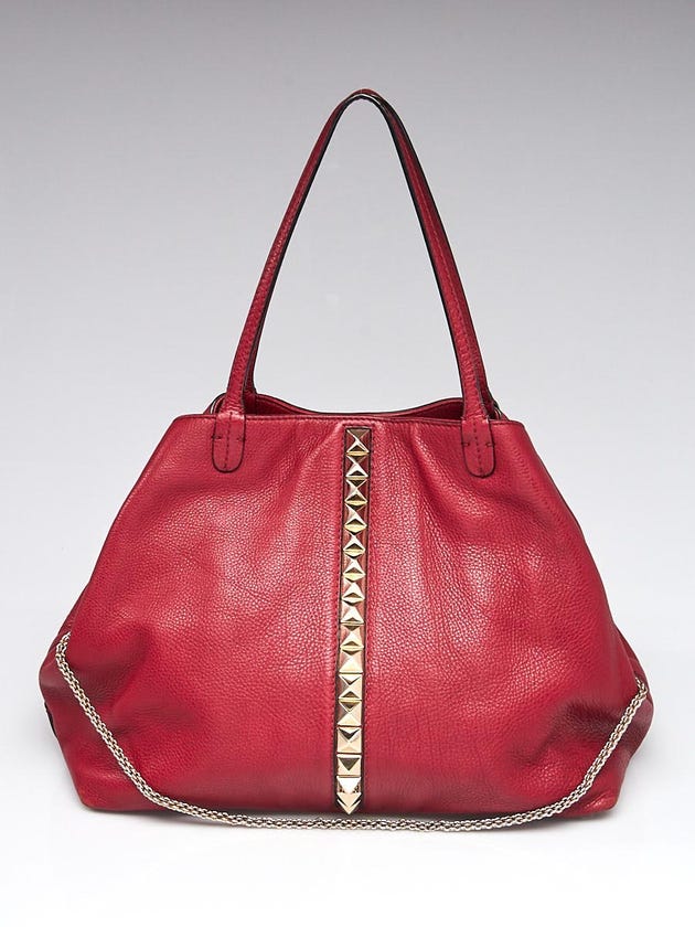 Valentino Red Pebbled Leather Rockstud Va Va Voom Tote Bag