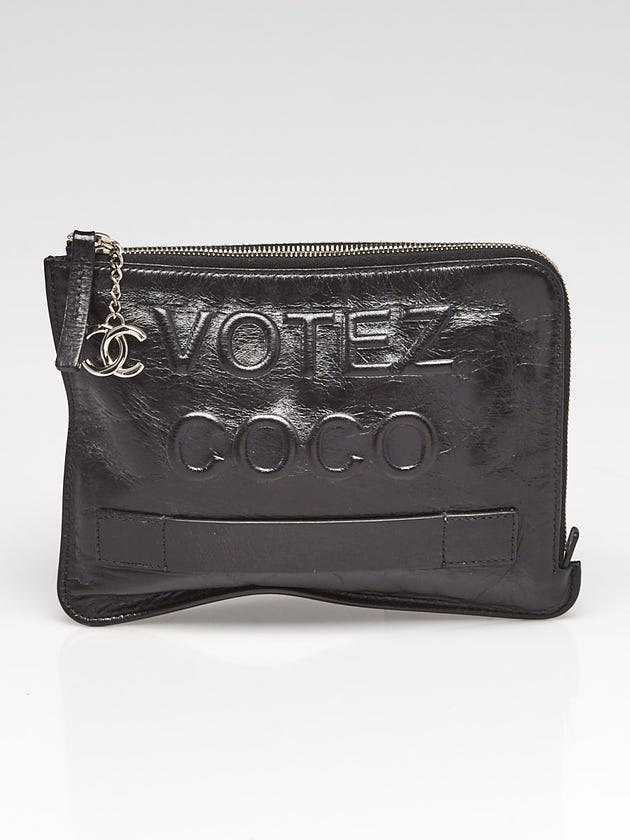 Chanel Black Distressed Leather Votez Coco Zip Pouch