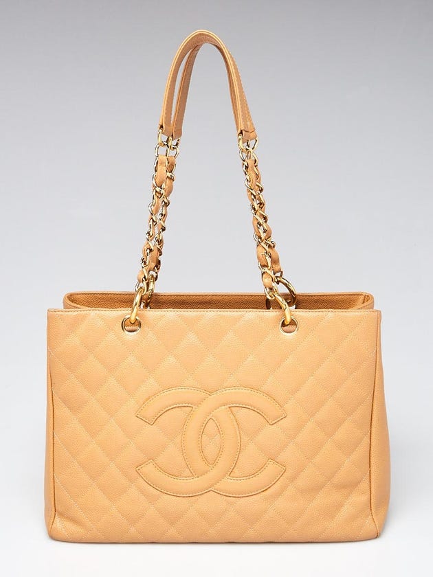 Chanel Beige Quilted Caviar Leather Grand Shopping Tote Bag