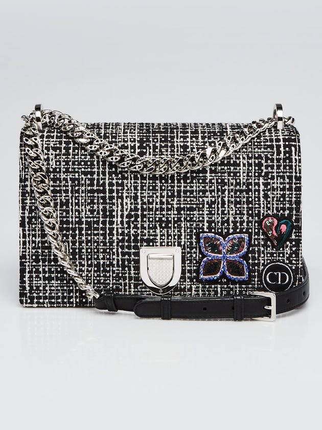 Christian Dior Black/White Tweed Embellished Diorama Medium Flap Bag