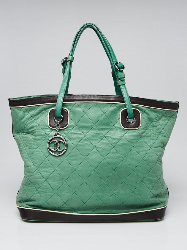 Chanel Green Quilted Lambskin Leather Country Club Large Tote Bag