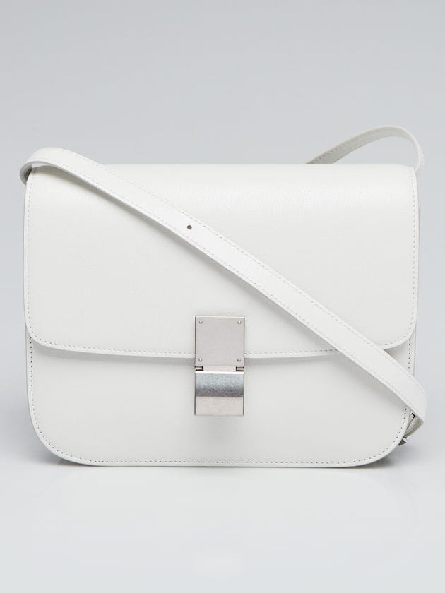 Celine White Grained Chevre Leather Medium Classic Box Flap Bag